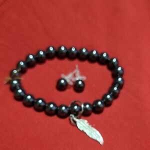 Elegant Black Pearl Bracelet and Earring Set
